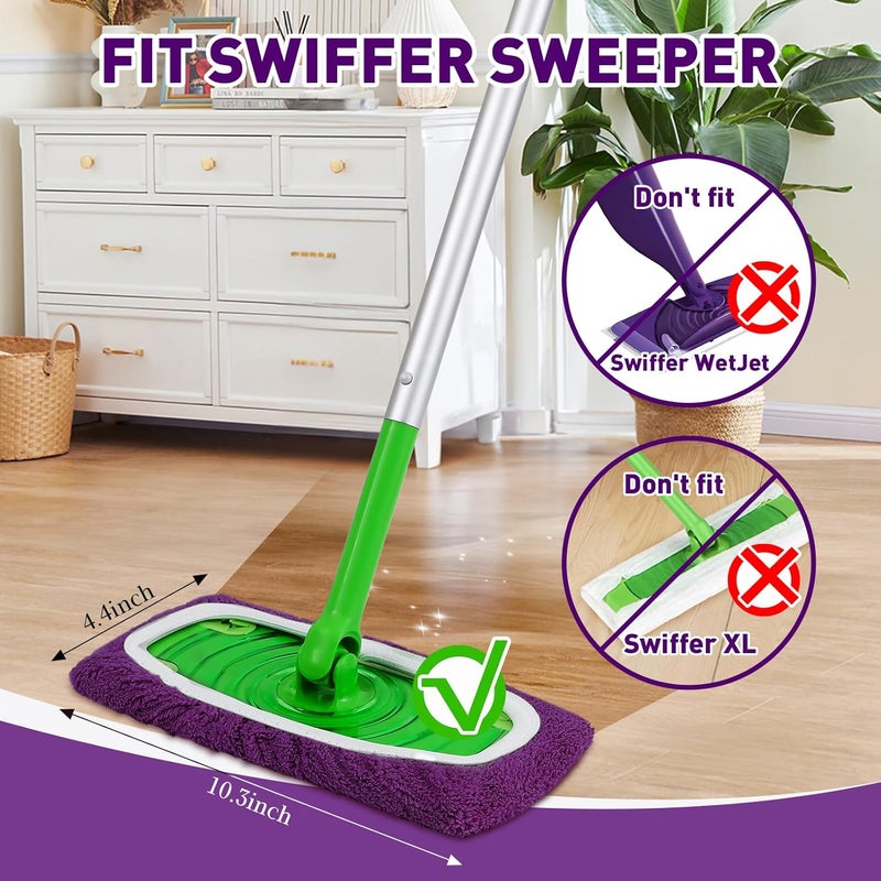 NEOACT Microfiber Mop Pads,8Pcs Purple Reusable Mop Pads Compatible with Swiffer Sweeper,Dry Flat mop Cover & Washable Wet Pads Refill for Floor Cleaning - Image 2
